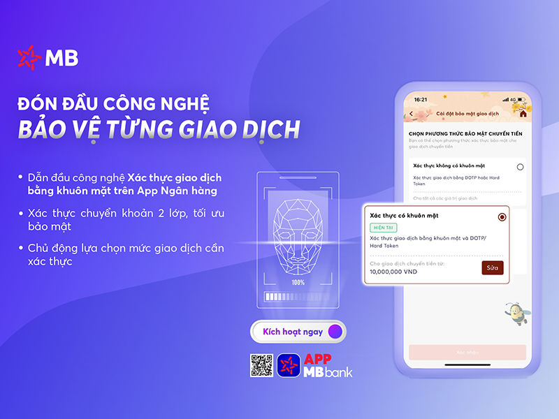 App MBBank: Xác thực khuôn mặt, an tâm chuyển tiền