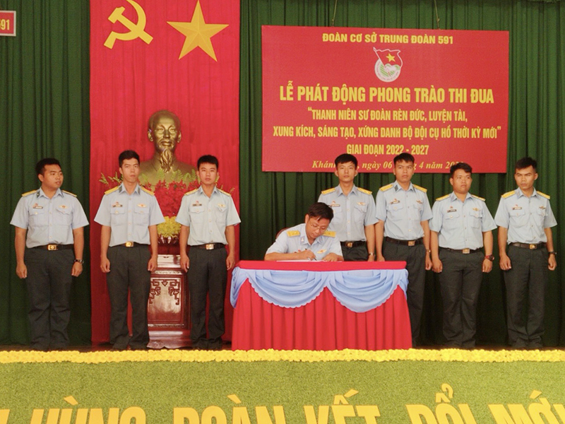 Đoàn cơ sở Trung đoàn 591 phát động Phong trào thi đua “Thanh niên Sư đoàn rèn đức, luyện tài, xung kích, sáng tạo, xứng danh Bộ đội Cụ Hồ thời kỳ mới” giai đoạn 2022-2027