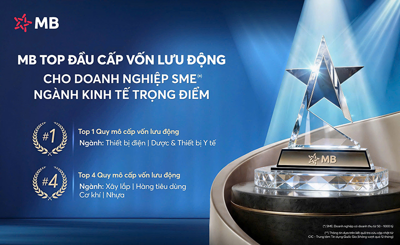 MB - Ngân hàng top đầu Quy mô dư nợ cho vay ngắn hạn đối với doanh nghiệp SME thuộc ngành kinh tế trọng điểm