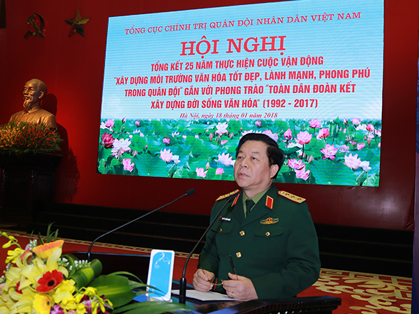 Hội nghị tổng kết 25 năm thực hiện Cuộc vận động “Xây dựng môi trường văn hóa tốt đẹp, lành mạnh, phong phú trong Quân đội” gắn với phong trào “Toàn dân đoàn kết xây dựng đời sống văn hóa” (1992-2017)