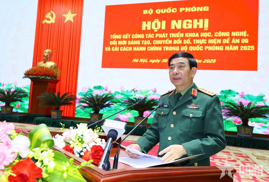 Bộ Quốc ph&ograve;ng tổng kết c&ocirc;ng t&aacute;c ph&aacute;t triển khoa học, c&ocirc;ng nghệ, đổi mới s&aacute;ng tạo, chuyển đổi số, thực hiện Đề &aacute;n 06 v&agrave; cải c&aacute;ch h&agrave;nh ch&iacute;nh trong Bộ Quốc ph&ograve;ng năm 2025.