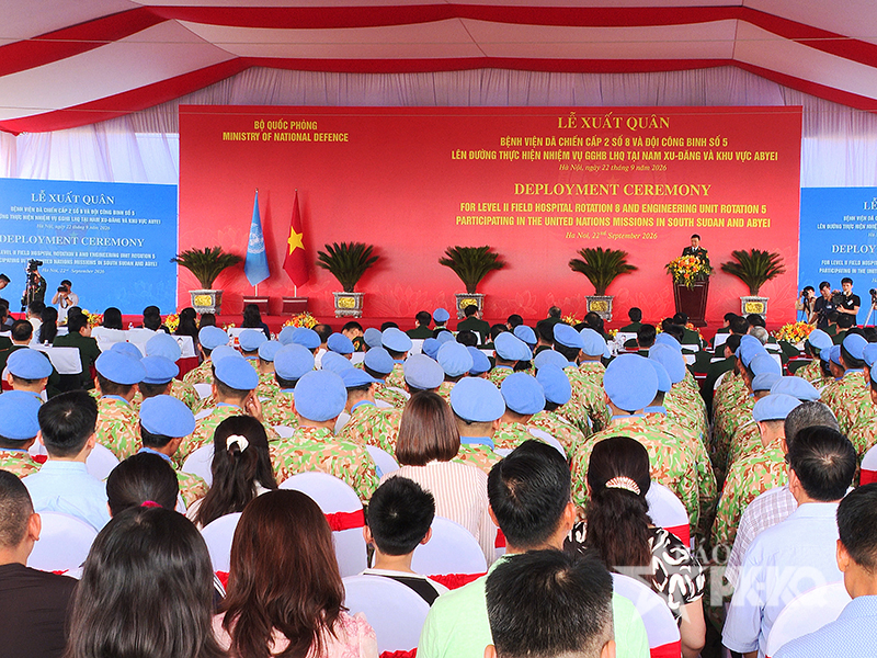 Bộ Quốc ph&ograve;ng tổ chức Lễ xuất qu&acirc;n l&ecirc;n đường thực hiện nhiệm vụ g&igrave;n giữ h&ograve;a b&igrave;nh Li&ecirc;n hợp quốc
